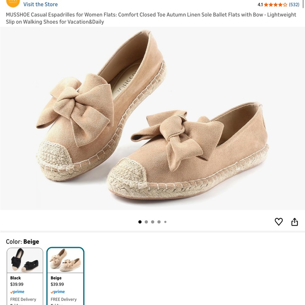 MUSSHOE Women's Tan Espadrille Flats with Bow
